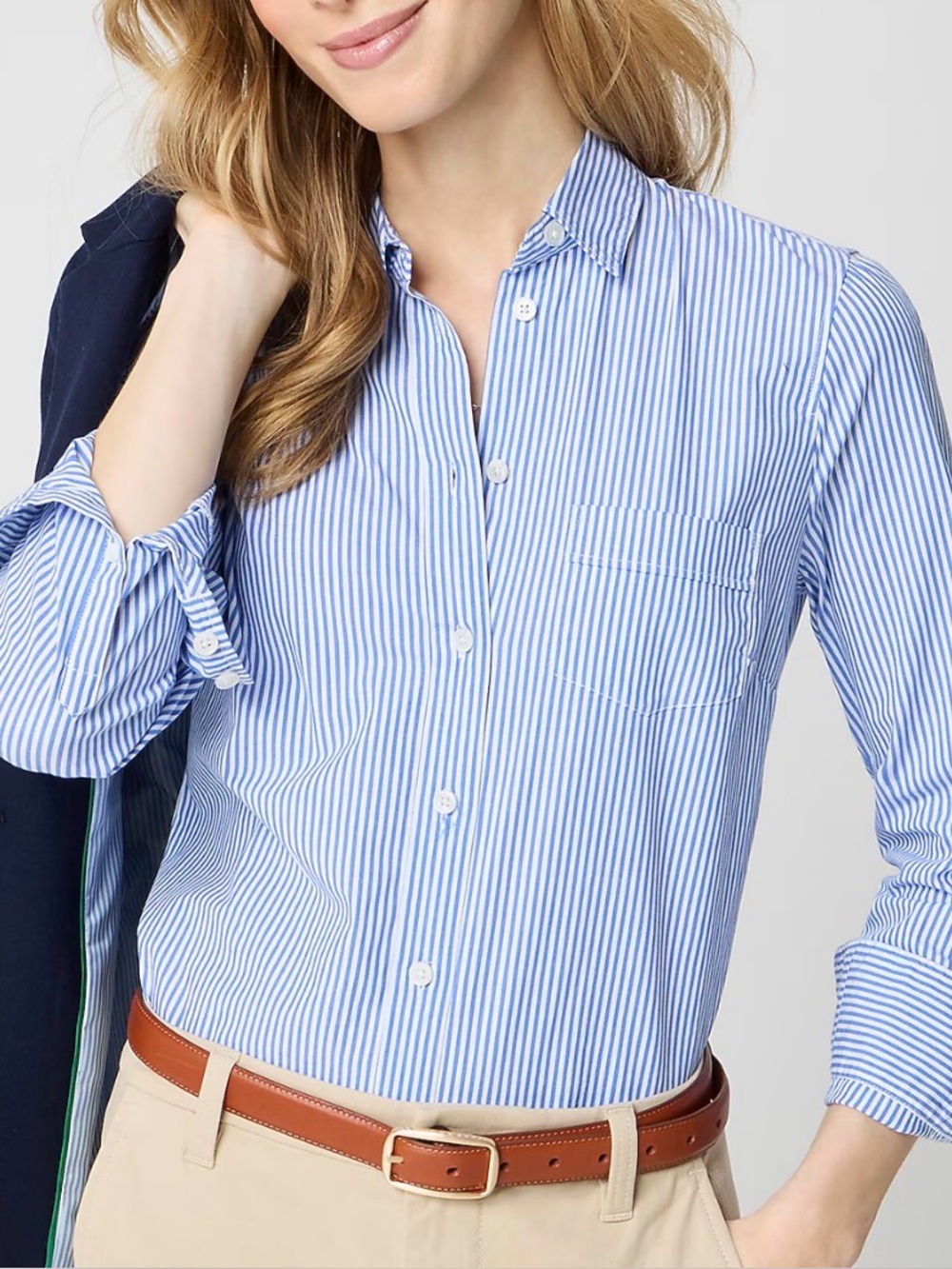 J. Crew Factory Blue and White Striped Button-Up Shirt